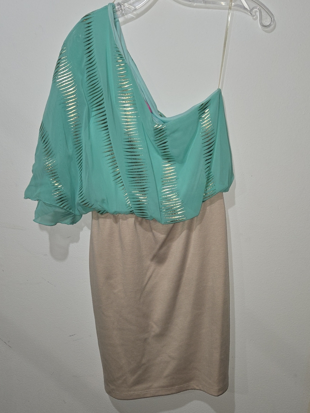 Body Central Mint & Beige One-Shoulder Pencil Dress